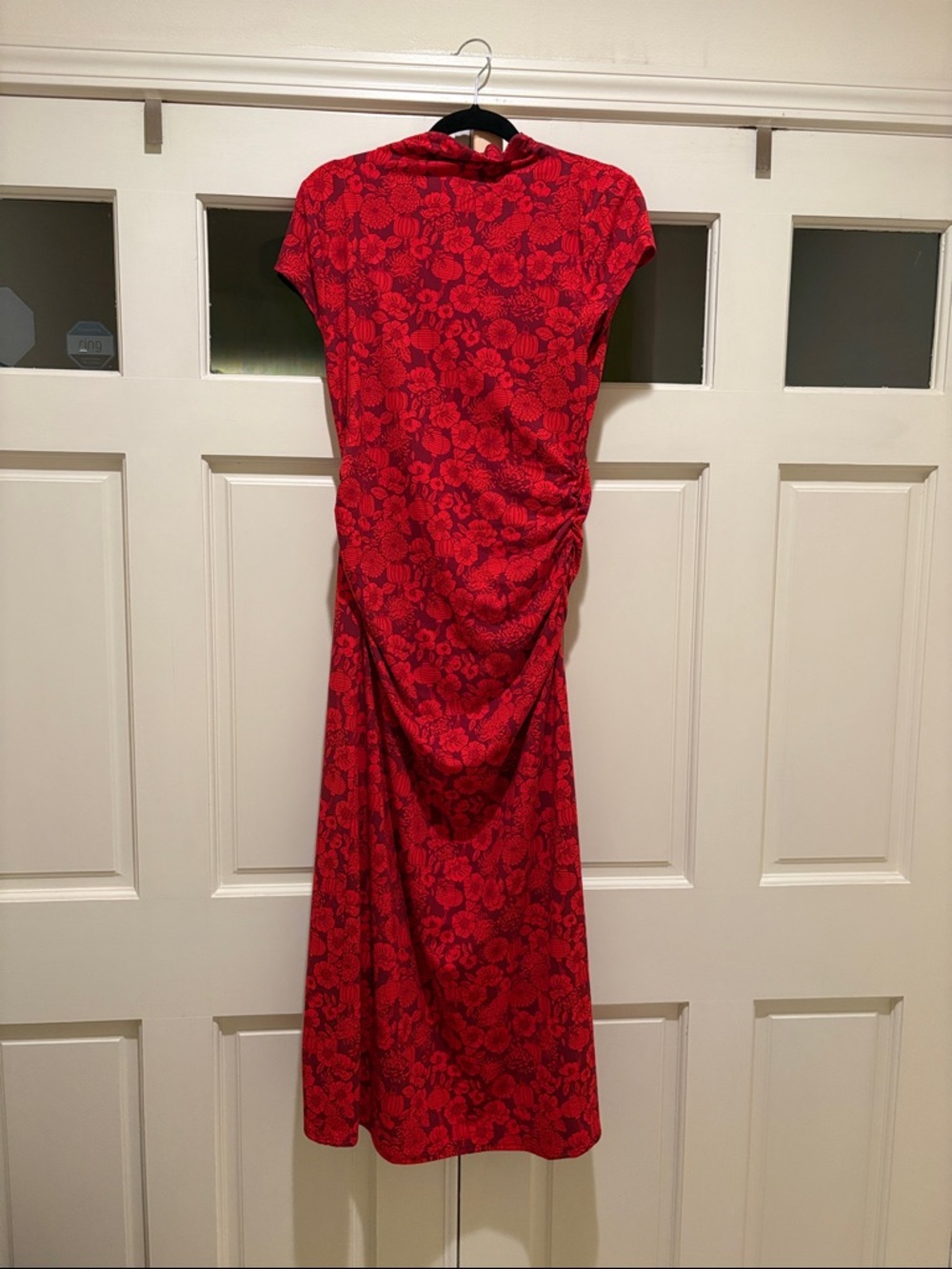 Target Red Floral Midi Dress with Side Ruching
